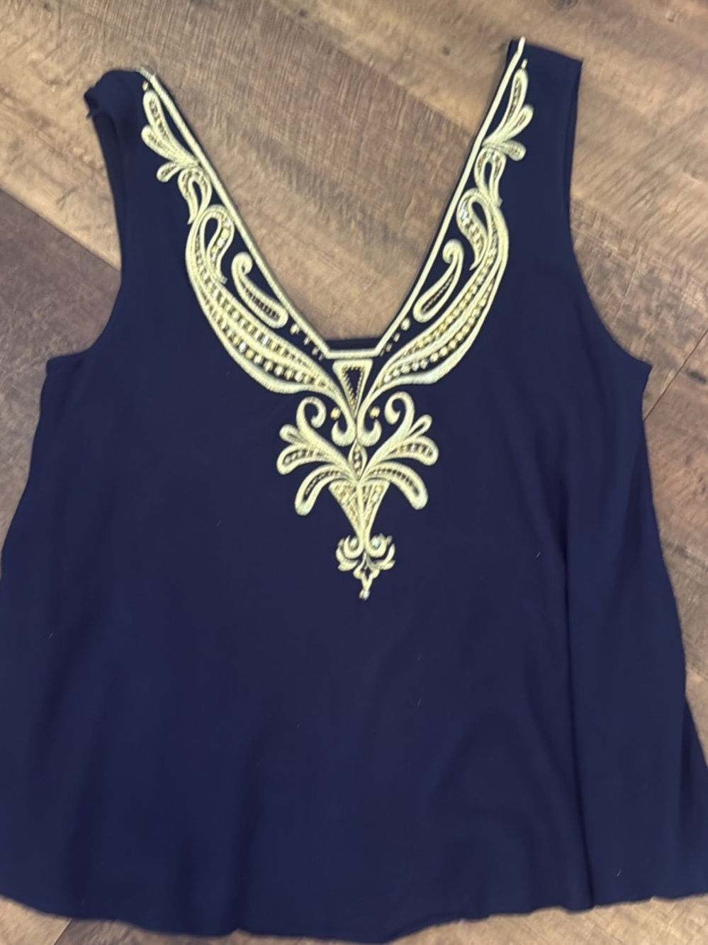 Lilly Pulitzer Navy Tank with Gold Embroidered V-Detail